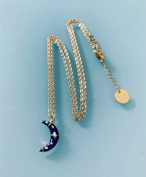 Collier lune en acier inoxydable doré, bijou doré, bijou lune, collier porte bonheur, bijoux cadeaux, cadeau femme (SKU: PR-194)