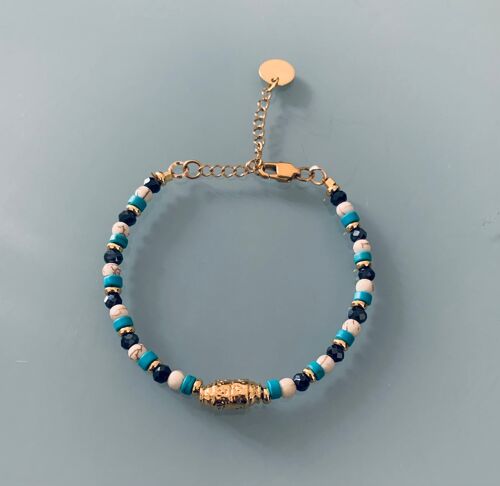 Bracelet Amulette et perles, bracelet femme gourmette talisman magique et perles Heishi plaqué or 24 k, bracelet doré (SKU: PR-195)