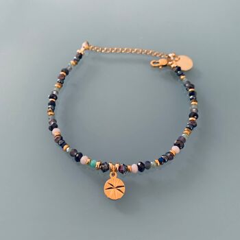 Bracelet Perles et rose des vents, bracelet femme gourmette pierres naturelles magiques et perles Heishi plaqué or 24 k, bracelet doré (SKU: PR-208) 2
