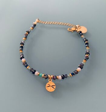 Bracelet Perles et rose des vents, bracelet femme gourmette pierres naturelles magiques et perles Heishi plaqué or 24 k, bracelet doré (SKU: PR-208) 4
