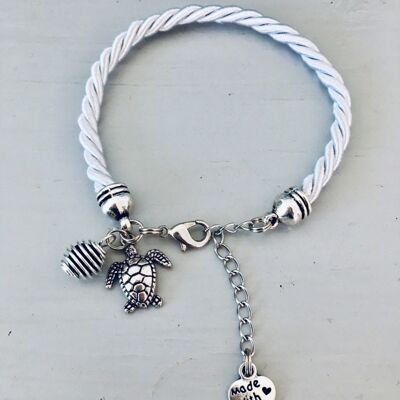 Bracciale da donna grigio argento con perla profumata e ciondolo tartaruga, gioielli tartaruga, gioielli, bracciale, gioielli da donna, regalo di Natale, idea regalo (SKU: PR-218)