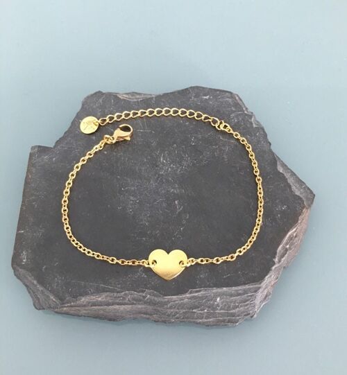 Bracelet gourmette coeur doré à l'or fin 24k, bracelet femme, idée cad, bijoux cadeaux, bijou coeur, bracelet doré, bracelet doré coeur (SKU: PR-230)