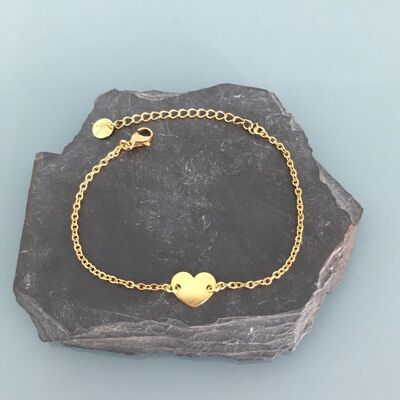 Bracelet gourmette coeur doré à l'or fin 24k, bracelet femme, idée cad, bijoux cadeaux, bijou coeur, bracelet doré, bracelet doré coeur (SKU: PR-230)