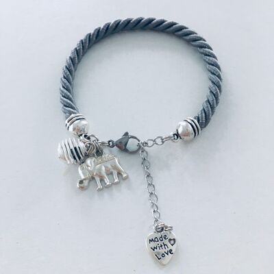 Pulsera gris con colgante de elefante y una perla para perfumar, bisuteria, pulsera, amuleto, joyeria, pulseras, regalo navidad, pulsera (SKU: PR-231)