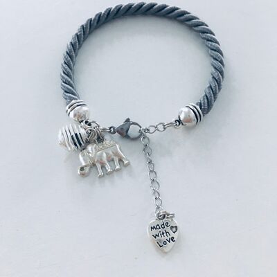 Bracelet gris avec pendentif éléphant et une perle à parfumer, bijoux, bracelet, porte bonheur, bijou, bracelets, cadeau de noel, bracelet (SKU: PR-231)
