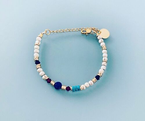 Bracelet Lapis Lazuli, bracelet femme gourmette pierres naturelles magiques et perles Heishi plaqué or 24 k, bracelet doré (SKU: PR-238)