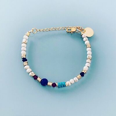 Bracelet Lapis Lazuli, bracelet femme gourmette pierres naturelles magiques et perles Heishi plaqué or 24 k, bracelet doré (SKU: PR-238)