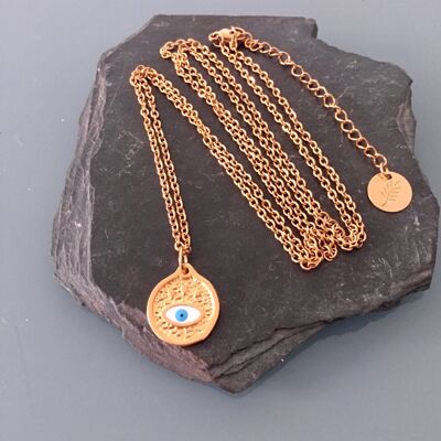 Collana donna turchese occhio greco in zama d'oro, collana d'oro, gioielli d'oro, collana mistica, gioielli da donna, gioielli regali regalo di Natale (SKU: PR-239)