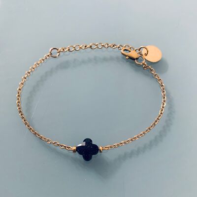 Pulsera de trébol, pulsera de trébol de 4 hojas de la suerte y cuentas Heishi de oro, pulsera dorada, pulsera de piedra, joyería de regalo (SKU: PR-244)