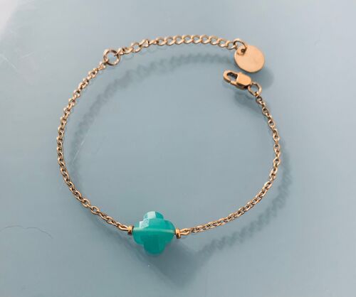 Bracelet trèfle, gourmette trèfle à 4 feuilles porte bonheur et perles Heishi or, bracelet doré, bracelet pierre, bijoux cadeaux (SKU: PR-246)