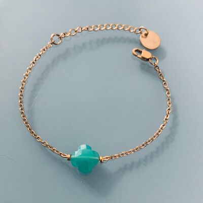 Bracciale trifoglio, braccialetto fortunato a 4 foglie e perline Heishi dorate, braccialetto dorato, braccialetto di pietra, gioielli regalo (SKU: PR-246)
