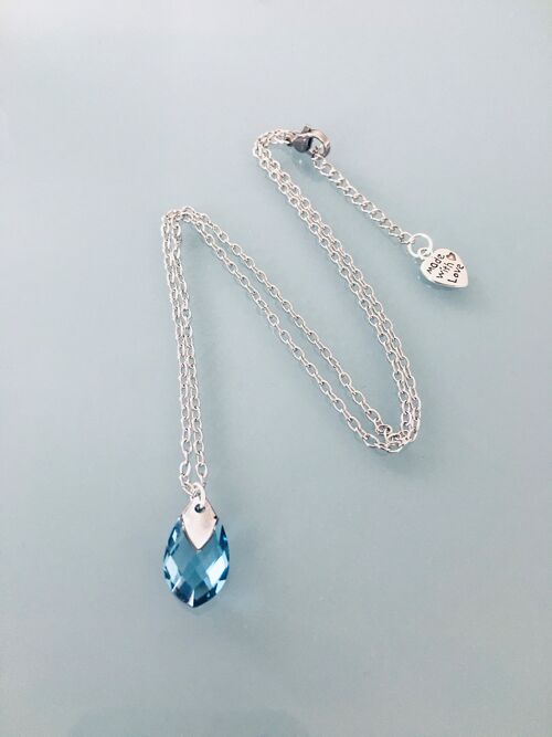 Collier aquamarine en acier inoxydable, bijoux, collier pierre bleue, bijou pierre marine, pierre naturelle, porte bonheur, cadeau de noel (SKU: PR-254)