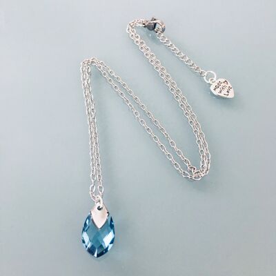 Collier aquamarine en acier inoxydable, bijoux, collier pierre bleue, bijou pierre marine, pierre naturelle, porte bonheur, cadeau de noel (SKU: PR-254)