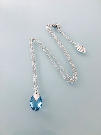 Collier aquamarine en acier inoxydable, bijoux, collier pierre bleue, bijou pierre marine, pierre naturelle, porte bonheur, cadeau de noel (SKU: PR-254) 1