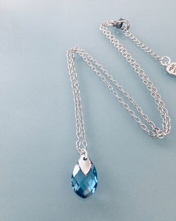 Collier aquamarine en acier inoxydable, bijoux, collier pierre bleue, bijou pierre marine, pierre naturelle, porte bonheur, cadeau de noel (SKU: PR-254) 2