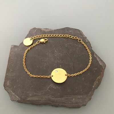 Bracelet femme gourmette avec médaille et zirconium, bracelet doré,  , bracelet zircon, bijoux cadeaux, bijou femme or cadeau de noel (SKU: PR-255)