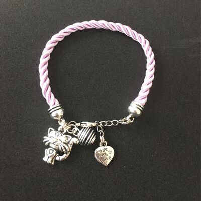 Bracelet chat en soie tissée rose pâle avec une perle à parfumer, bracelet, bijoux, bracelet chat, bijou chat, bracelet mignon, bijoux (SKU: PR-259)