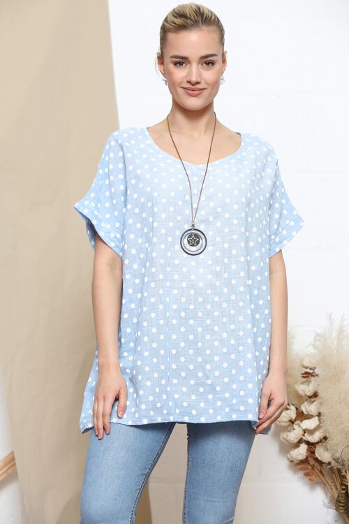 Baby Blue polka dot print top with necklace