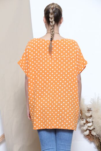 Top imprimé pois orange avec collier 3