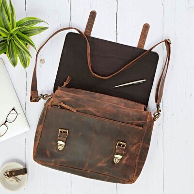 Grand sac pour ordinateur portable en cuir de buffle