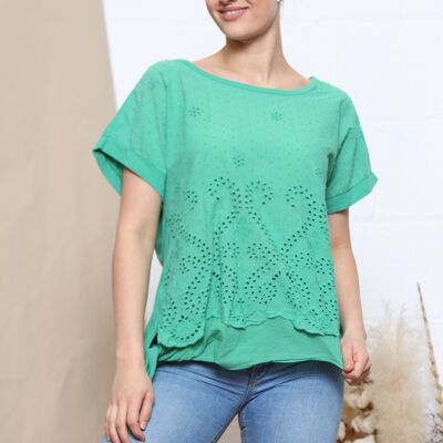Green sangallo pattern top with side tie