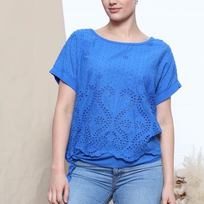 Royal Blue sangallo pattern top with side tie