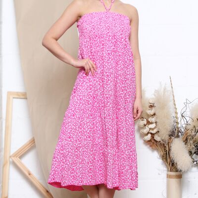 Fuchsia neck tie floral dress