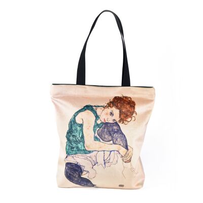 TOTE BAG MOYEN EGON SCHIELE "FEMME ASSIS" 40x40 cm (plus 10 cm de bas)