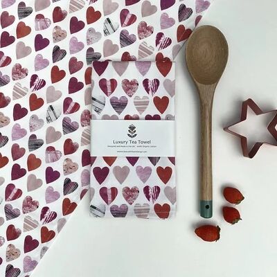 Hearts Tea Towel - Pink