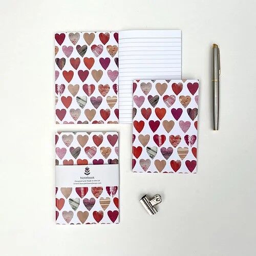 A6 Notebook - Hearts pattern