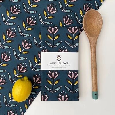 Flower Tea Towel - Aubergine