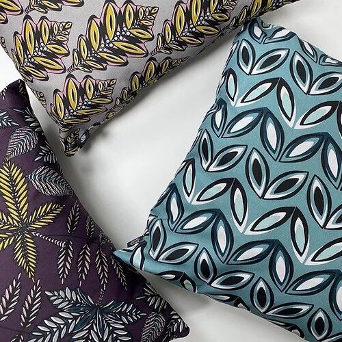 Geo Leaf Organic Cushion - Lt Teal - with microfibre cushion pads