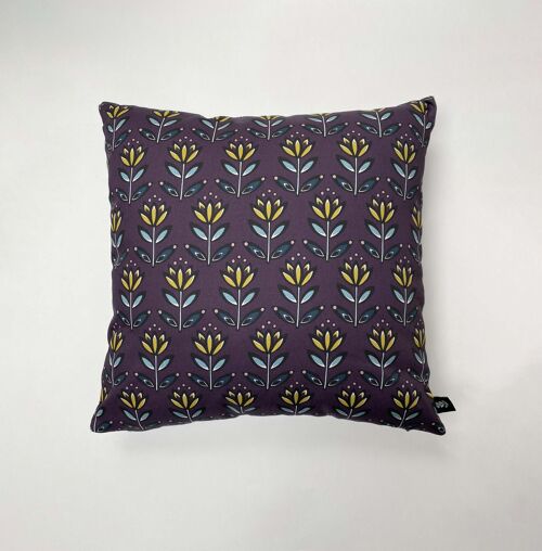 Flower Cotton Cushion - Aubergine - with microfibre cushion pads