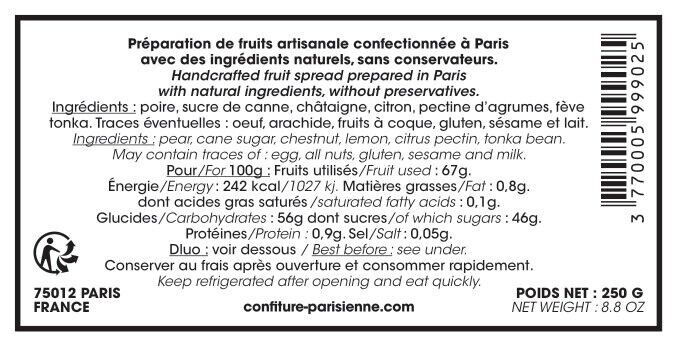 Confiture de Châtaigne poire  et fève tonka