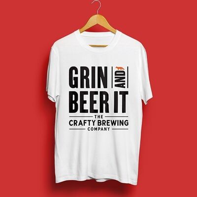 ‘Grin & Beer It’ T-Shirt – White (2XL ONLY) , XXL