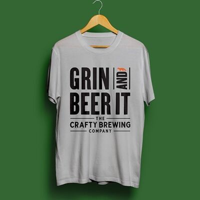 ‘Grin & Beer It’ T-Shirt – Grey (XL / 2XL ONLY) , XL