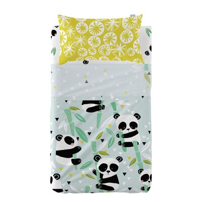 PANDA GARDEN BLUE JUEGO DE SABANA 100x130