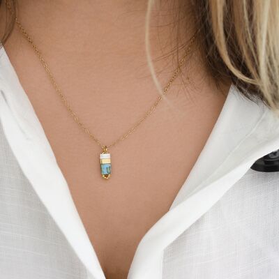Collier pendentif perles japonaises - Bleu turquoise