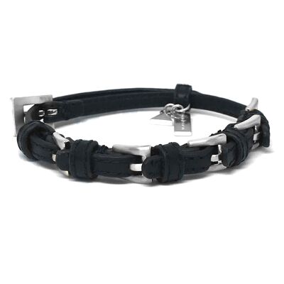 BRACELET À BOUCLE EN CUIR ARGENT (HOMME)