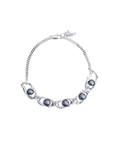 Silver liquid black pearl chain necklace