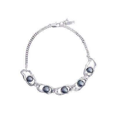 COLLIER CHAÎNE DE PERLE NOIRE LIQUIDE ARGENT