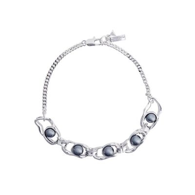 Silver liquid black pearl chain necklace