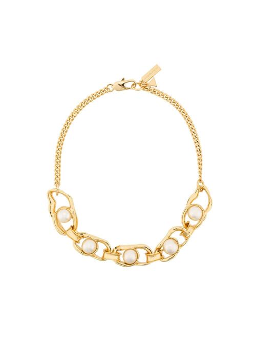 Gold liquid chain pearl necklace