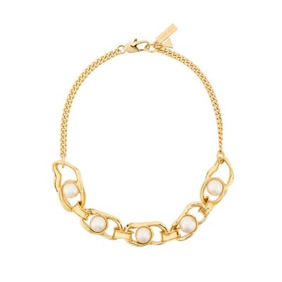 Gold liquid chain pearl necklace