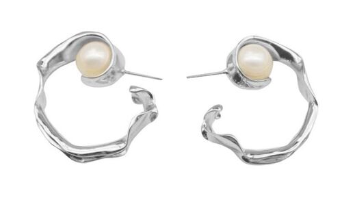 Silver liquid pearl hoop earrings