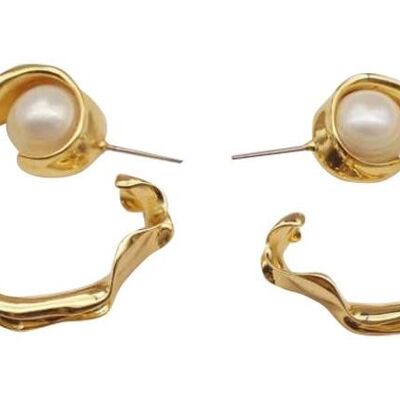Gold liquid pearl hoop earrings