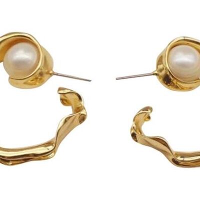 ORECCHINI A CERCHIO CON PERLA IN ORO LIQUIDO