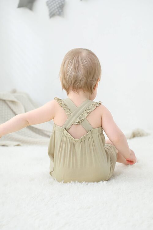 Bamboo Short Romper with Frills- Latte