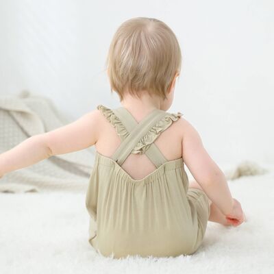 Bamboo Short Romper with Frills- Latte