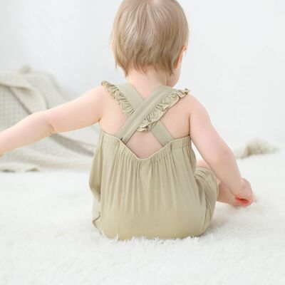 Bamboo Short Romper with Frills- Latte